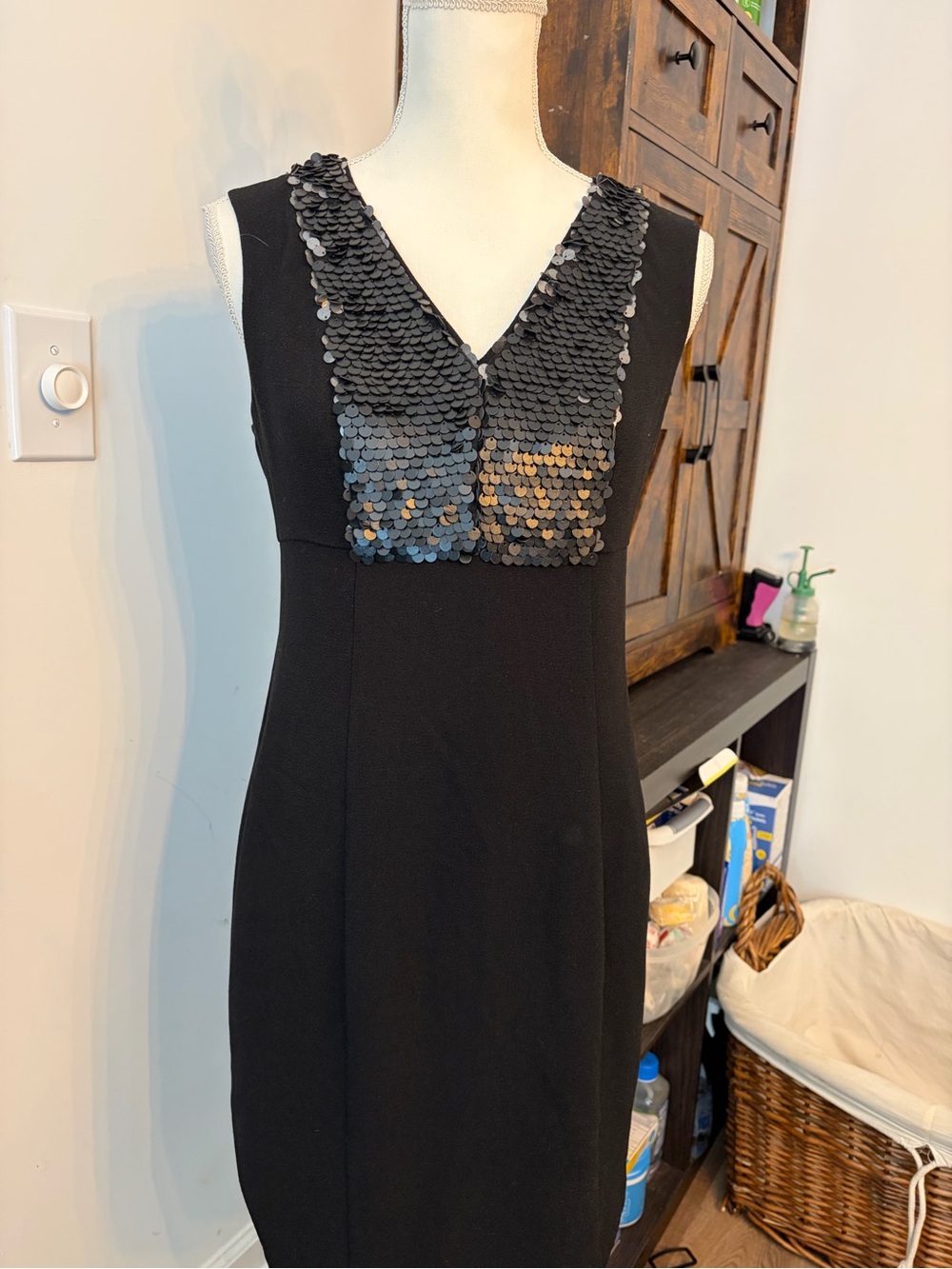 Marc New York Black Sleeveless Dress with Sequin V-Neck